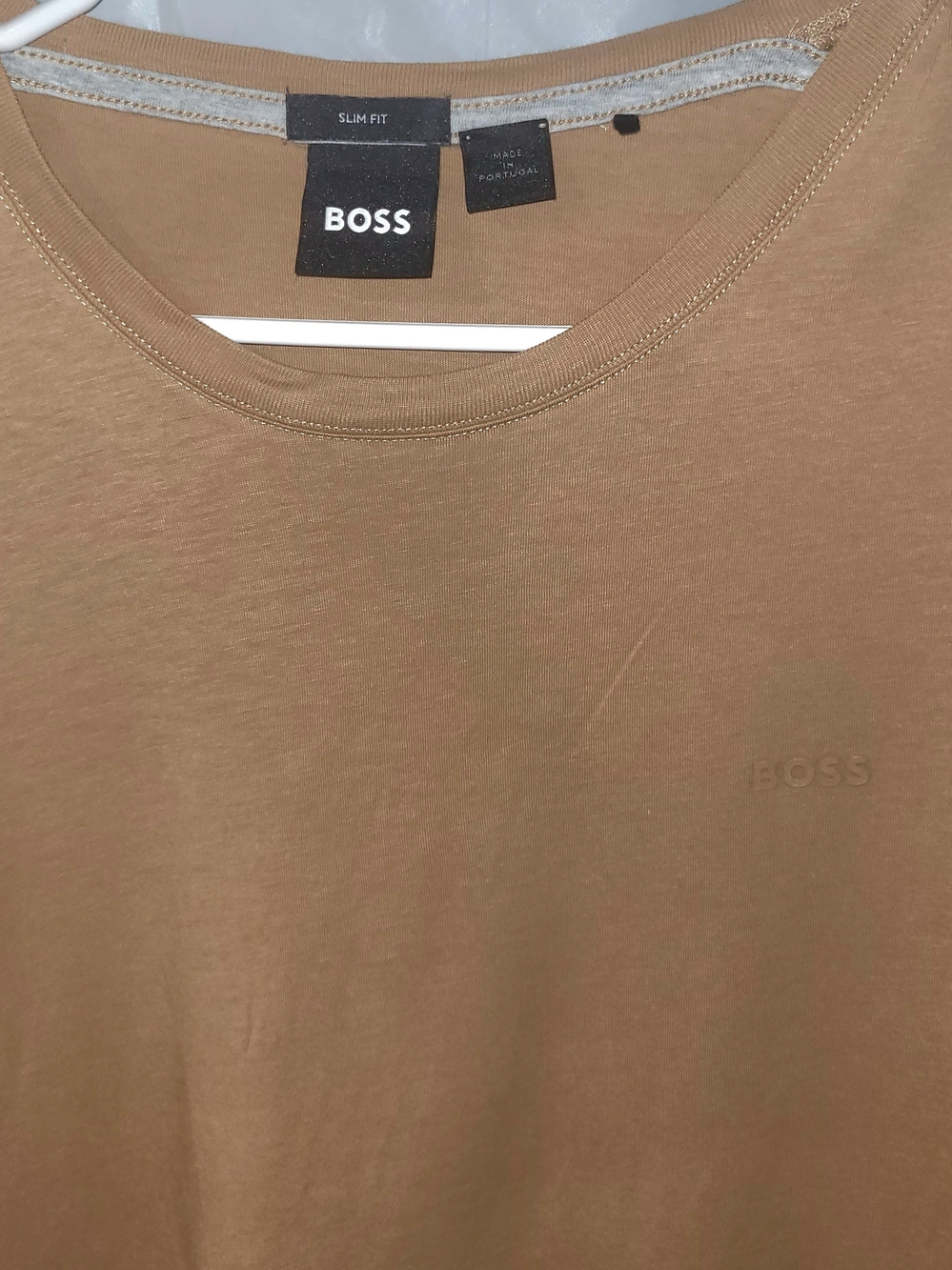 BOSS Men's Slim Fit Crewneck T-Shirt in Tan Size Medium
